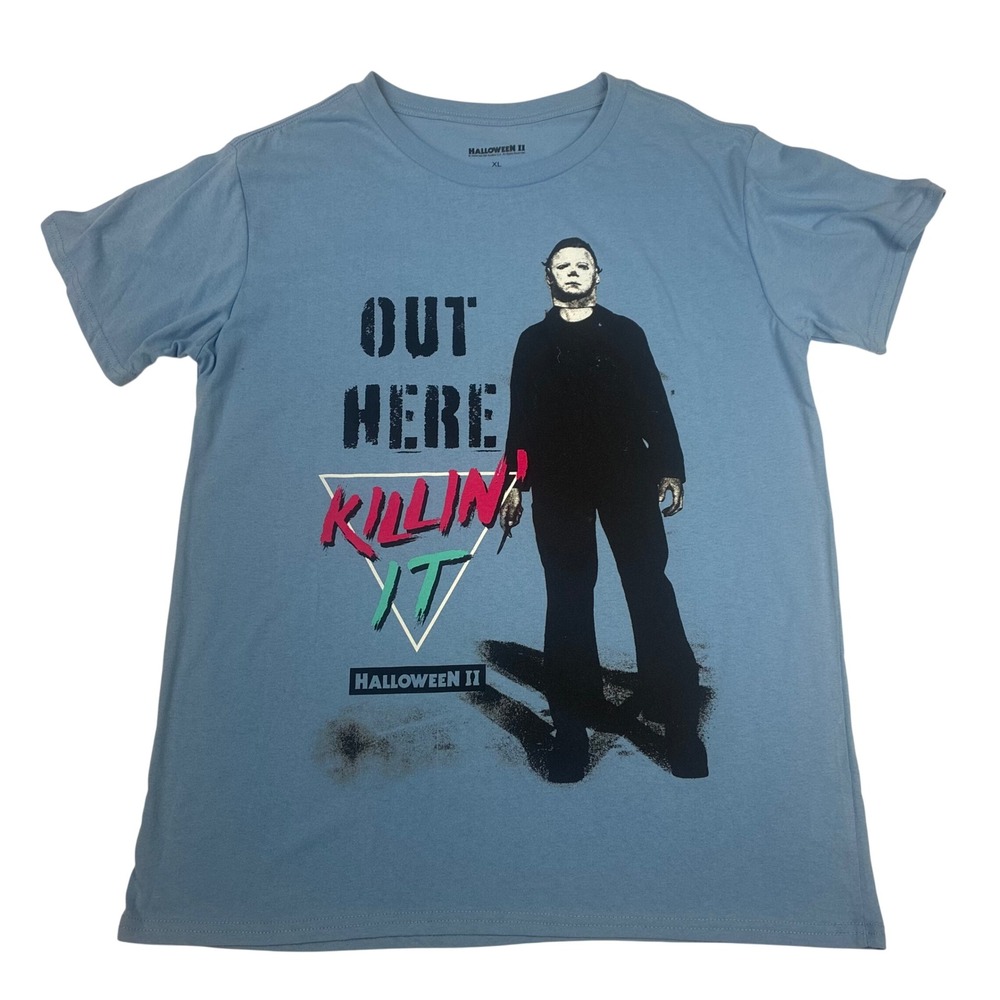 Halloween II Michael Myers Graphic Tee M XL Blue Good Out Here Killin It T-Shirt